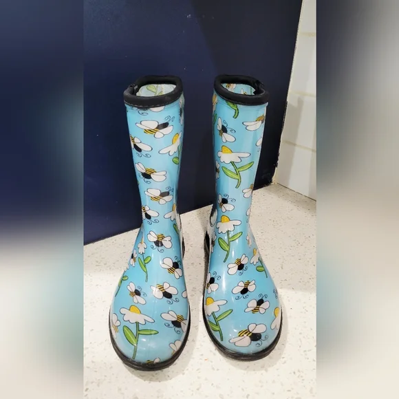 Sloggers Women's Sky Blue Bee & Daisy Rain Boots | Size 9 - Picture 2 of 6